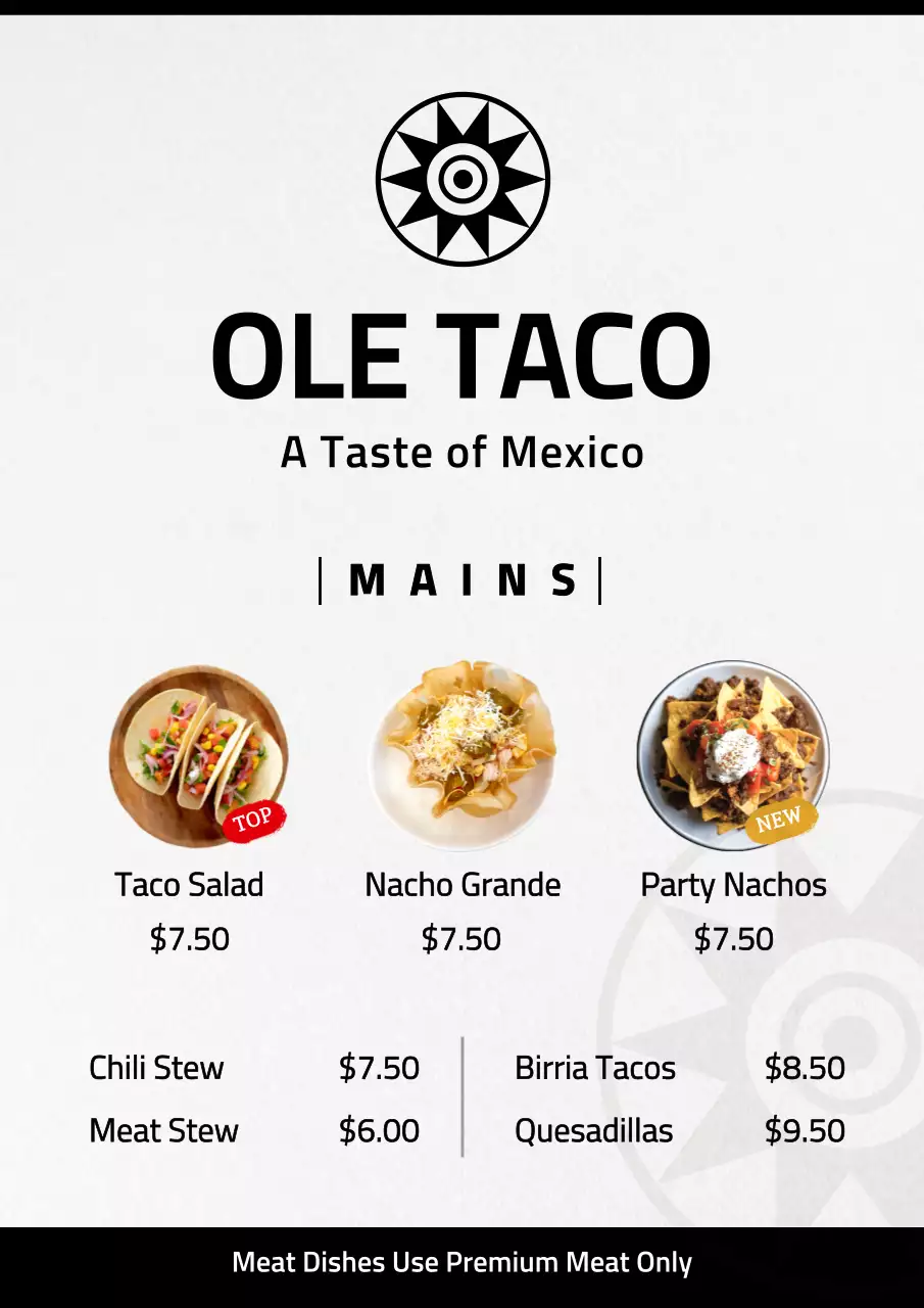 Black Modern Mexican Menu Poster