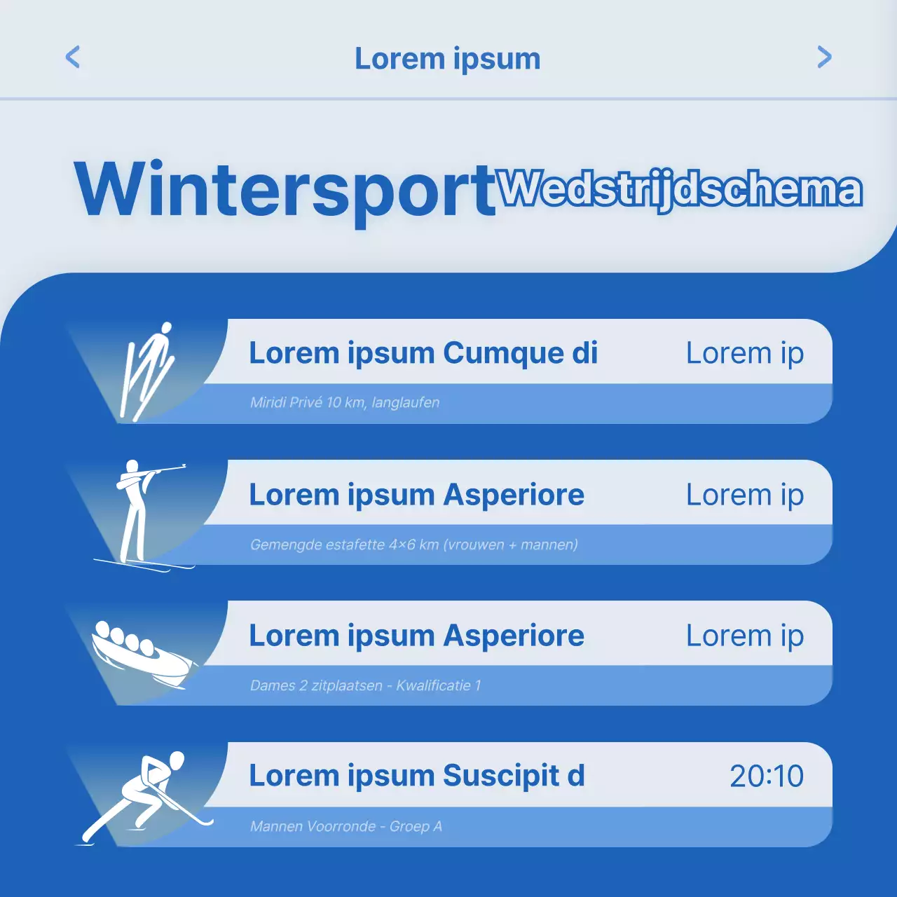 Wintersportkalender met een blauw-wit UI-concept