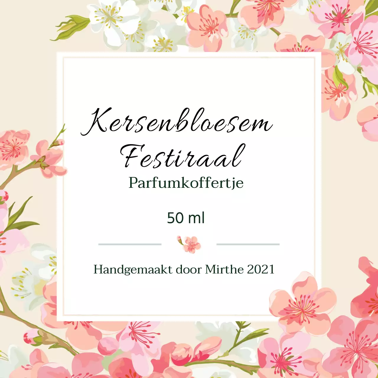 Vintage parfumlabel met roze illustratie