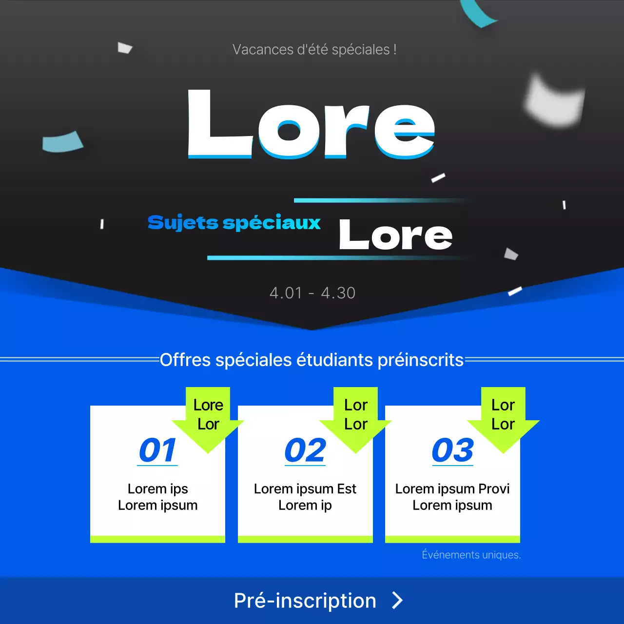 Un événement spécial simple, bleu et noir, pour les vacances d'été