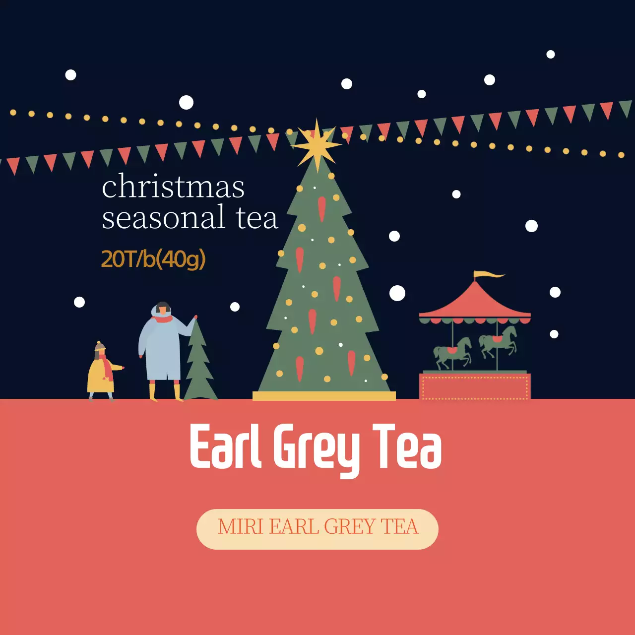 Green Red Illustration Christmas Season Earl Grey Tea Label