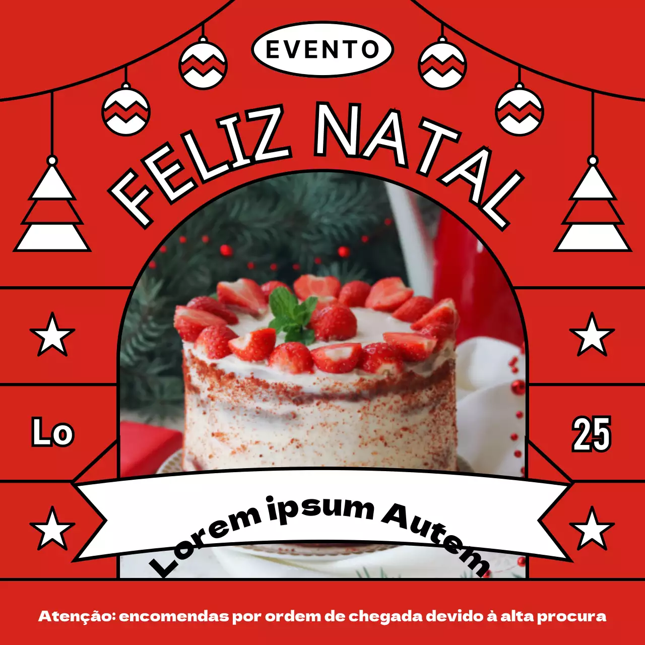 Bolo elegante com ilustração de linhas vermelhas Evento com desconto de pré-reserva