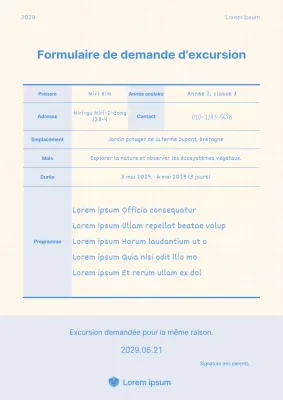 Formulaire de demande à carreaux bleus et jaunes