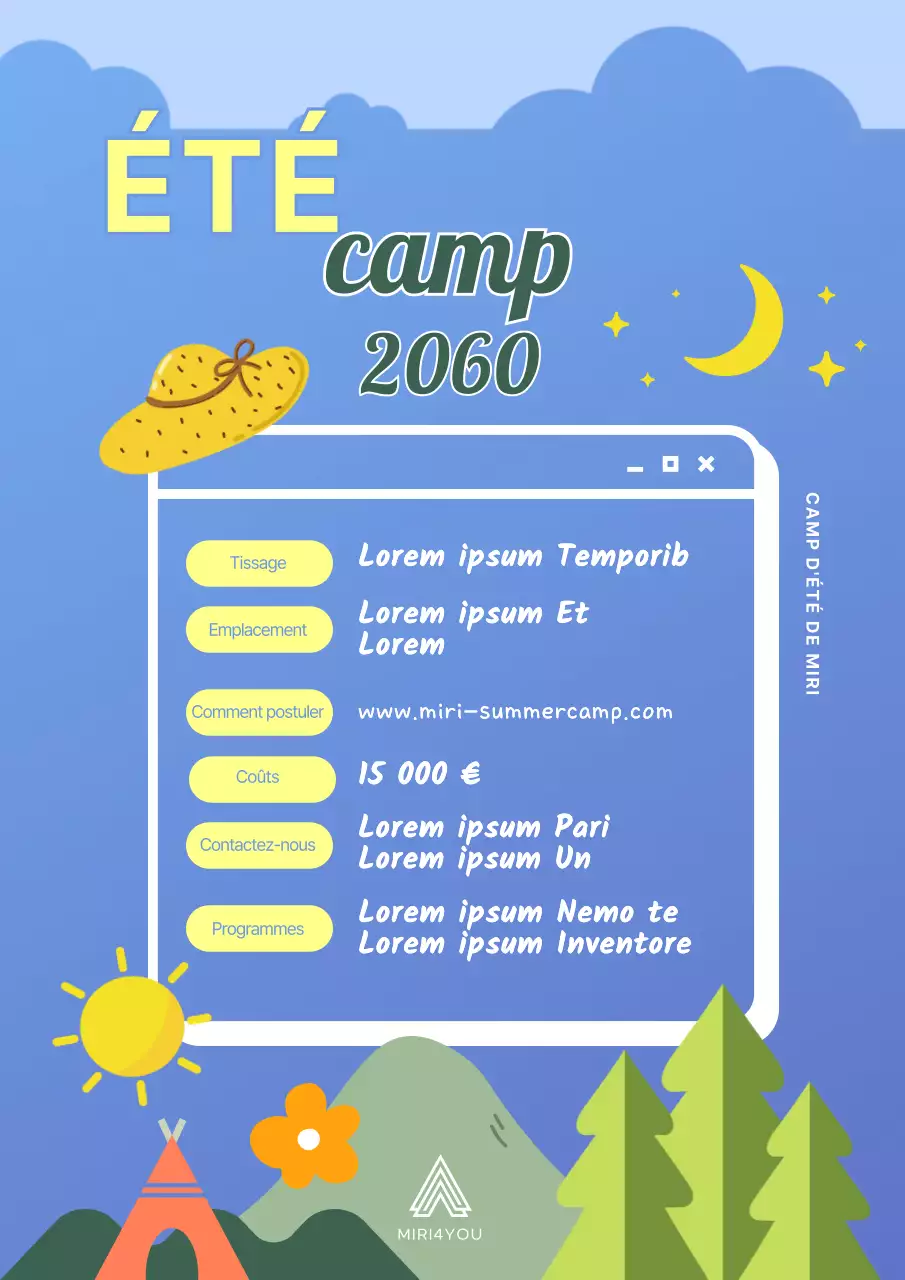 Recrutement pour un camp d'été en jaune et bleu