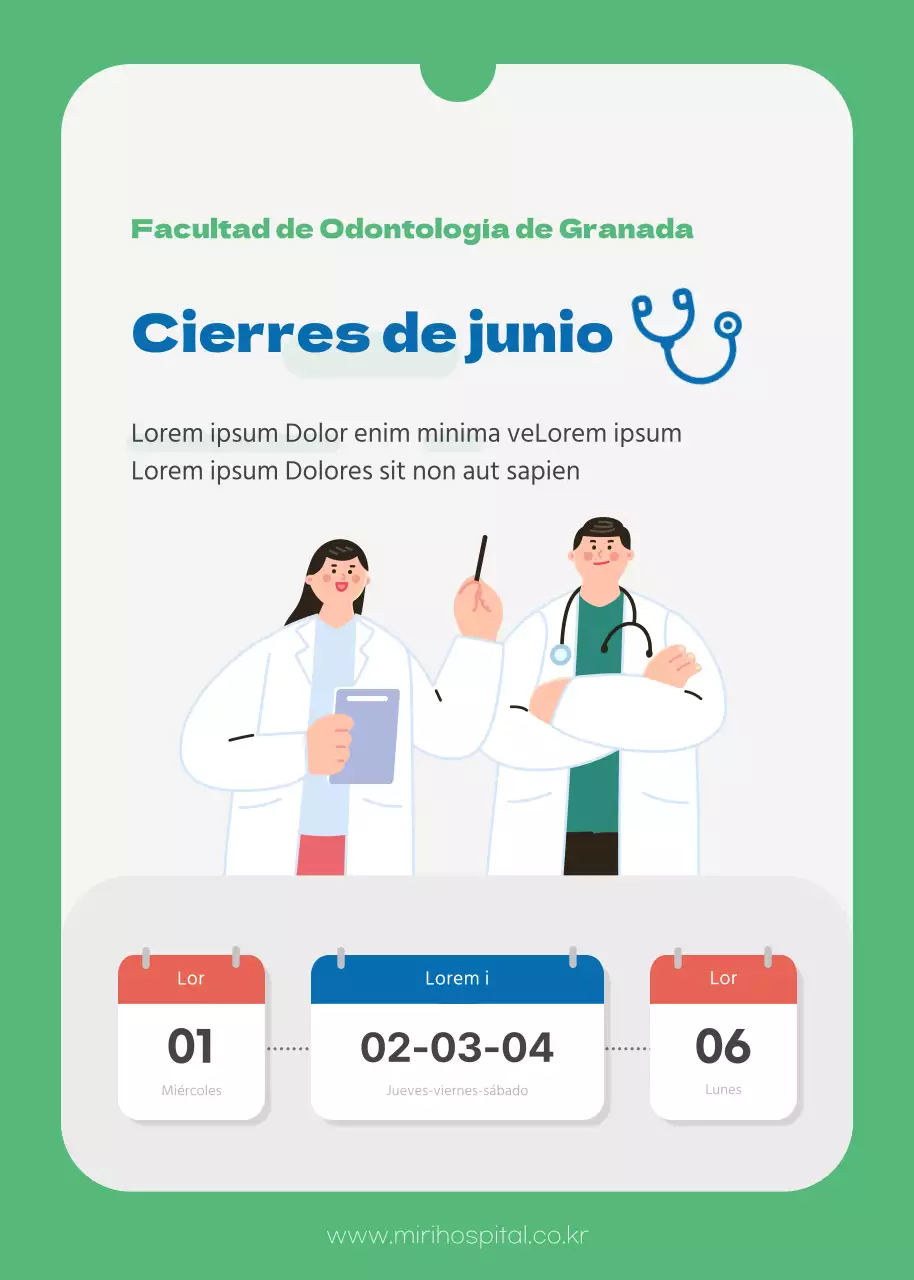 Tema informativo de junio sobre el cierre de hospitales en verde y azul
