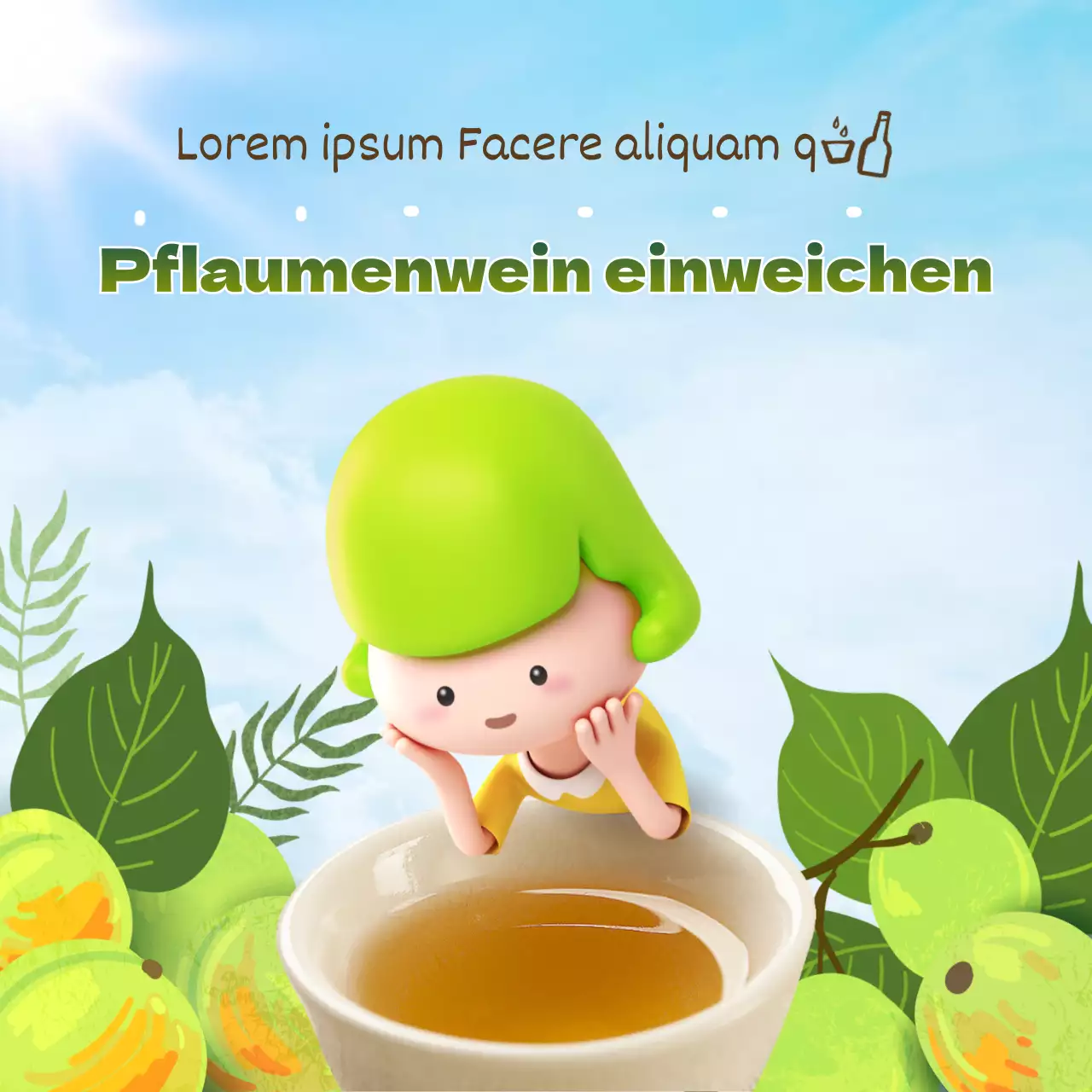 Lime grün 3D-Illustration erfrischendes Konzept Pflaume Wein Thema