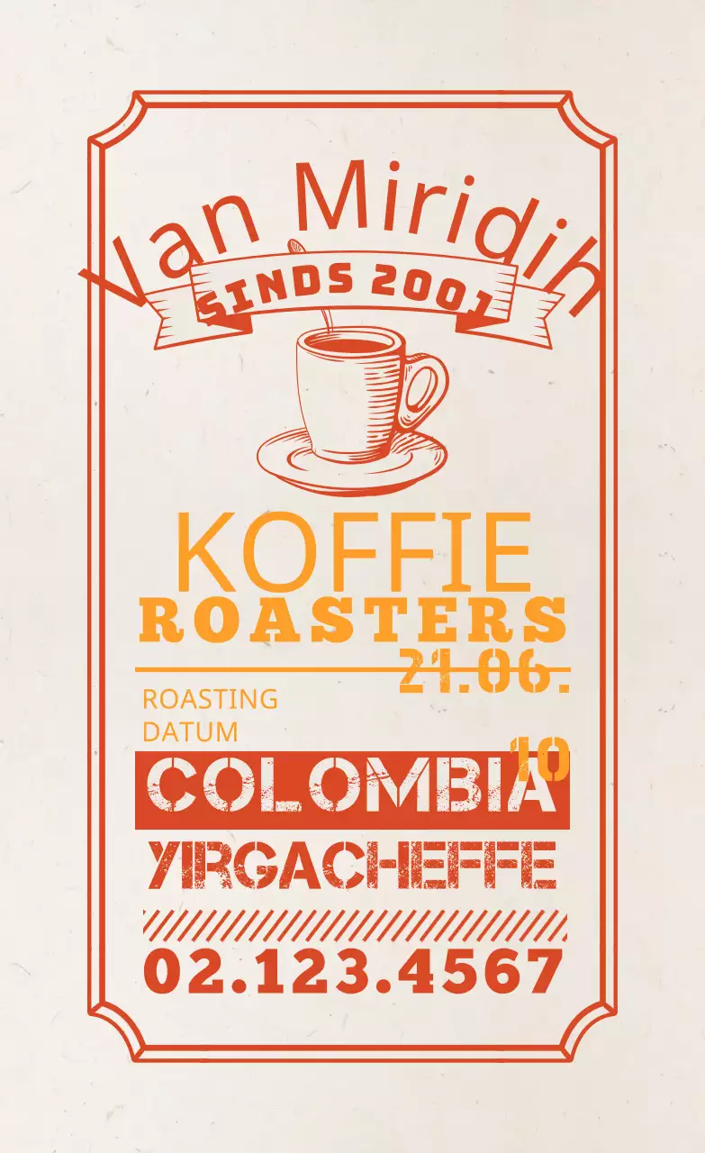 Koffiebonenetiketten met een roodachtig typografisch ontwerp