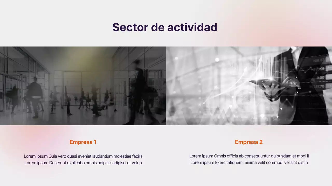 Perfil de empresa en degradado morado y naranja