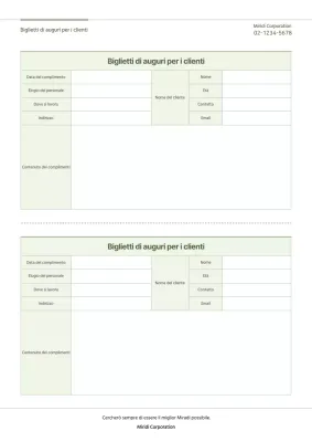 Un semplice modello di scheda verde per i complimenti ai clienti