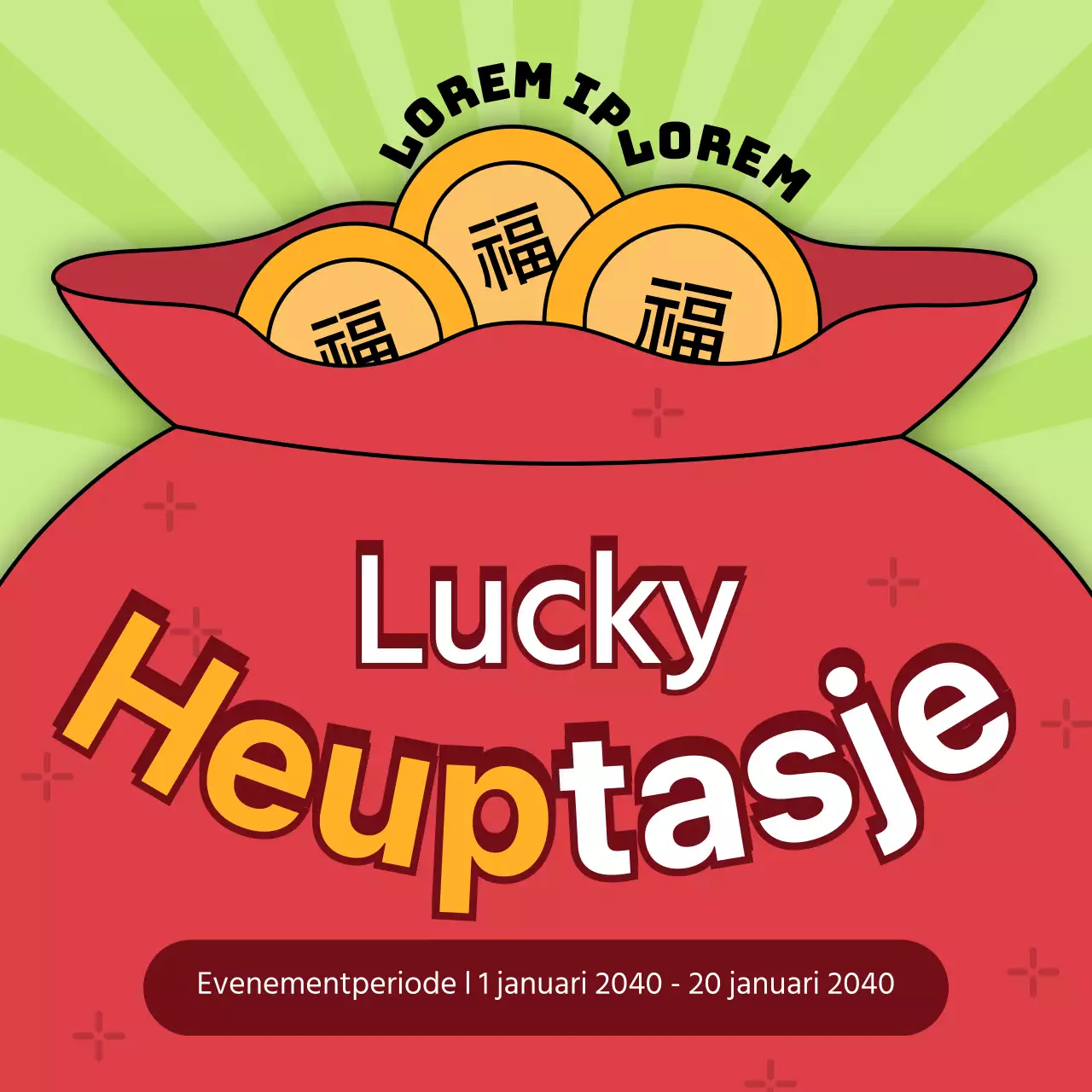 Nieuwjaarsevenement met een rood gelukszakconcept