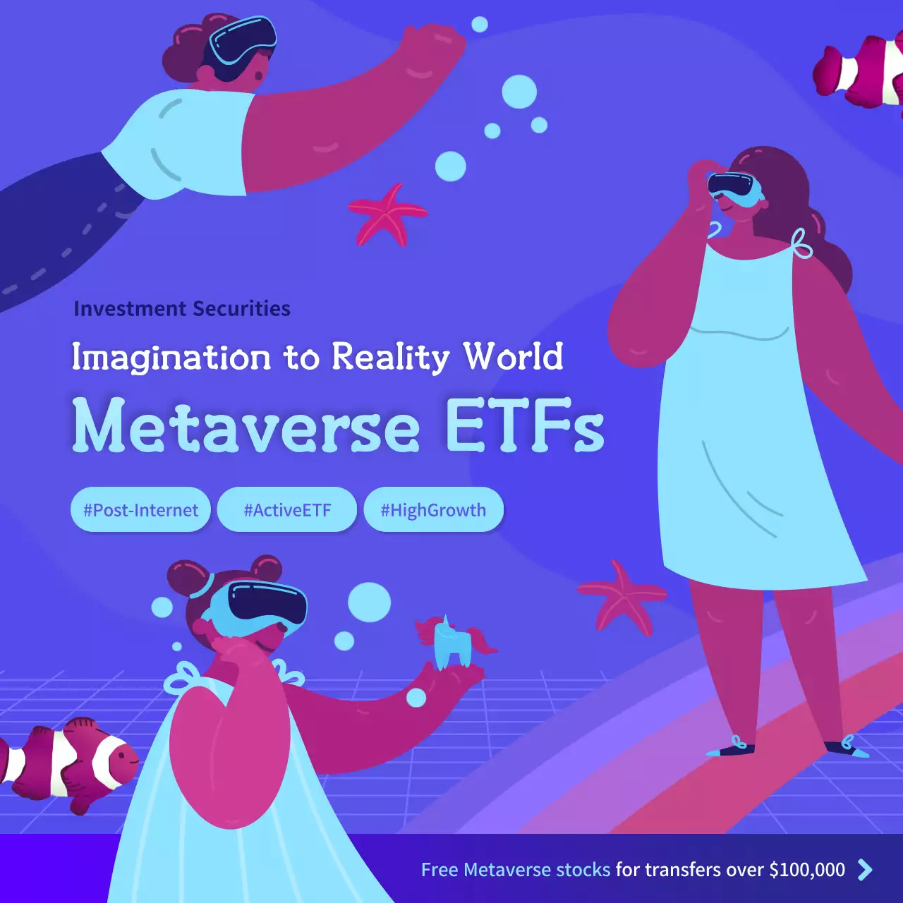 Metaverse ETF share giveaway in blue and purple