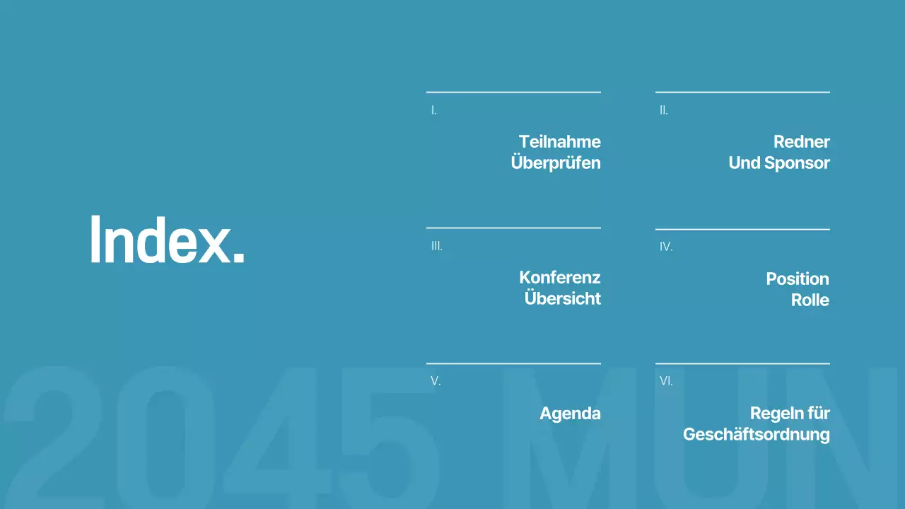 Schlichte blaue und marineblaue Präsentation für eine UN-Konferenz