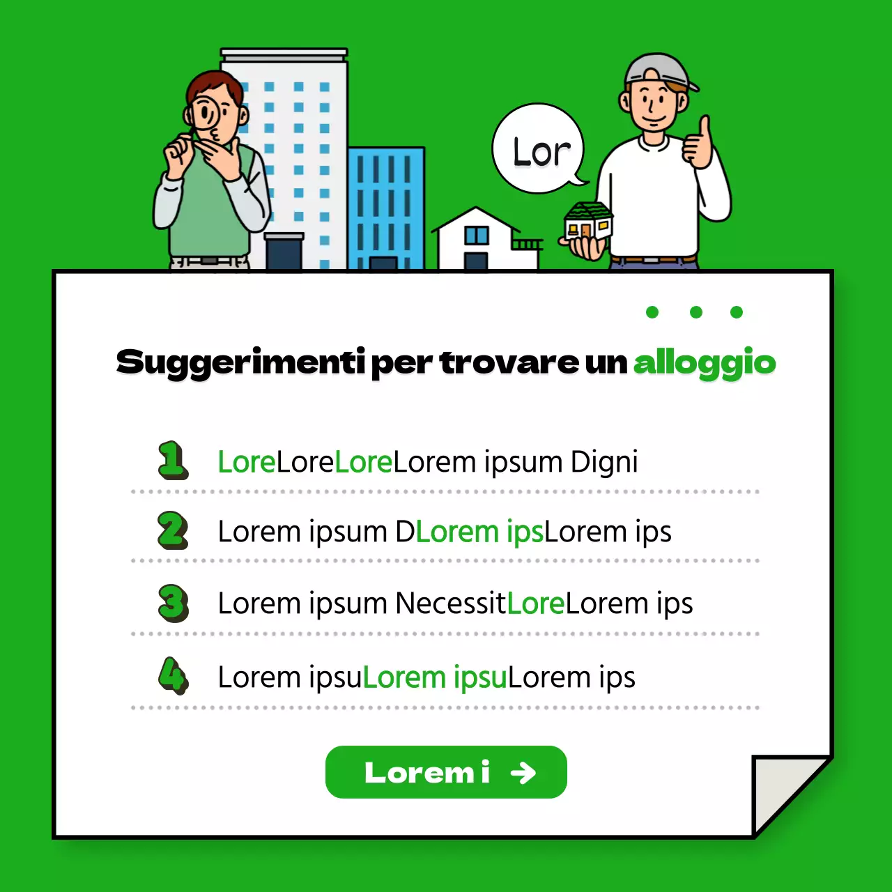 Tema del verde ordinato per prendere appunti Trovare un posto dove vivere Comunicare le informazioni