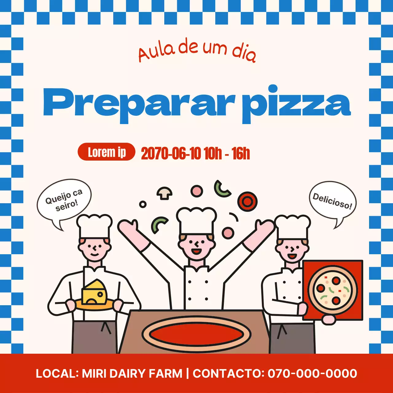 Blue Red Cute Pizza Making One Day Class Event