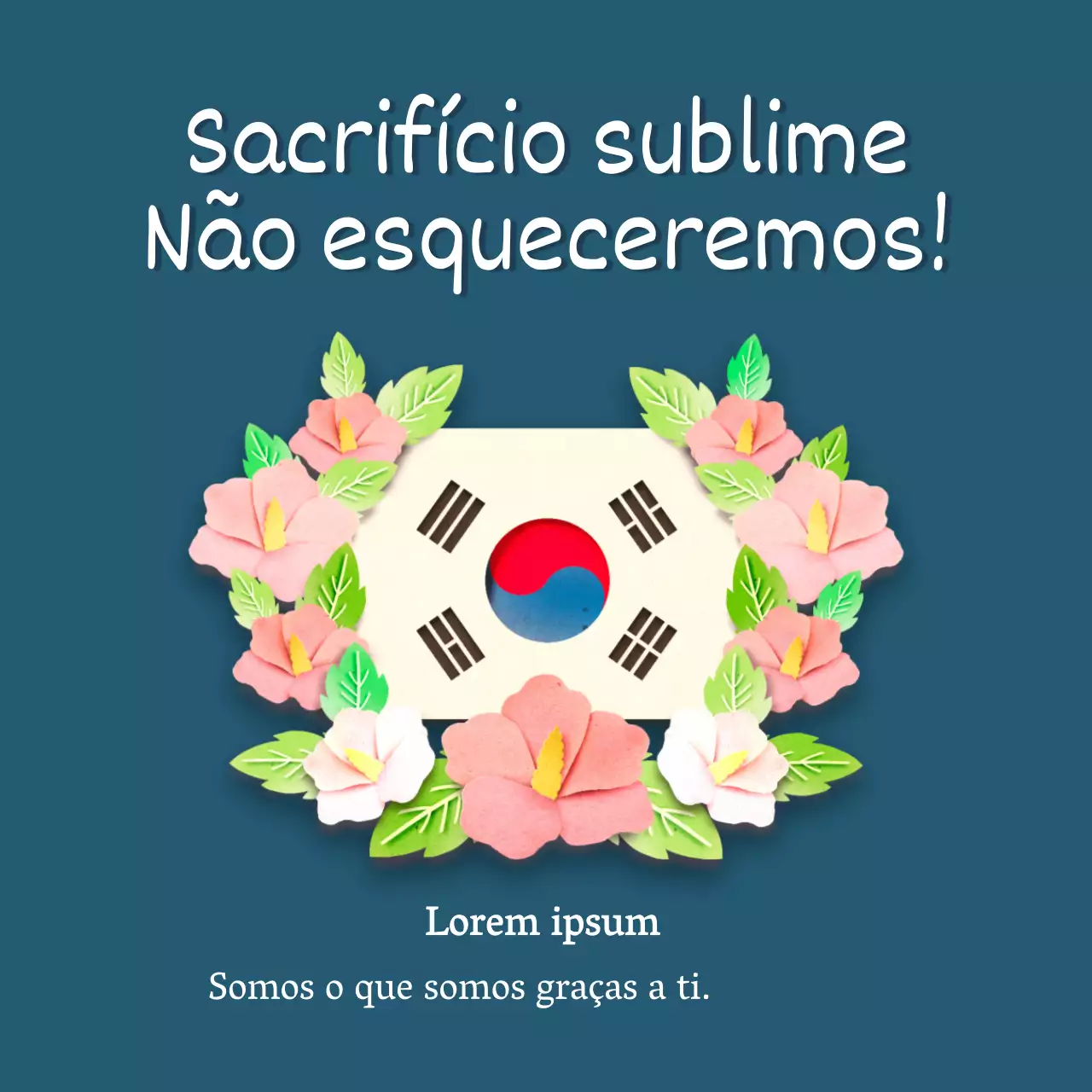 Cartaz do Dia da Memória em estilo caligráfico turquesa e branco