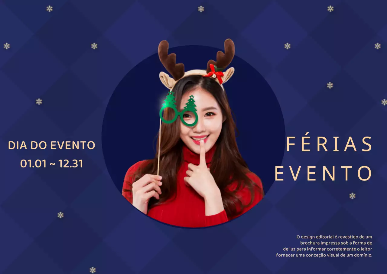 Um elegante cartaz de evento de Natal em vermelho e azul-marinho