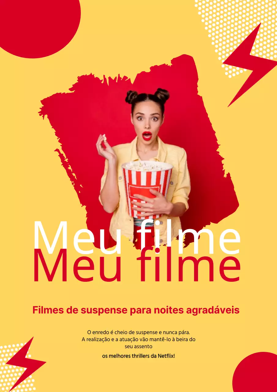 Tema de recomendação de filme de suspense com molduras amarelas e vermelhas