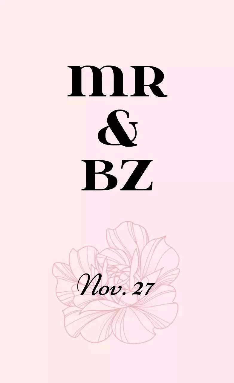 Promote a simple wedding invitation with light pink and black text and floral illustrations.