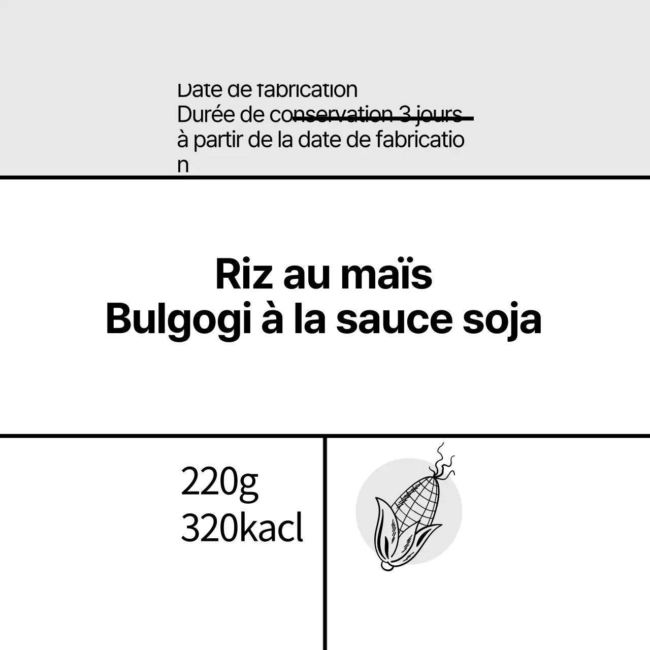 illustration grise alimentation simple maïs riz sauce soja étiquette bulgogi