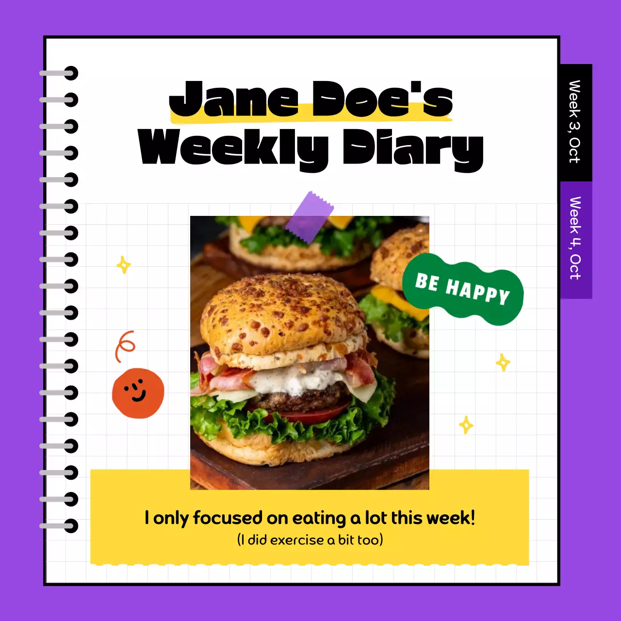 Purple Retro Diary Planner Social Media Post