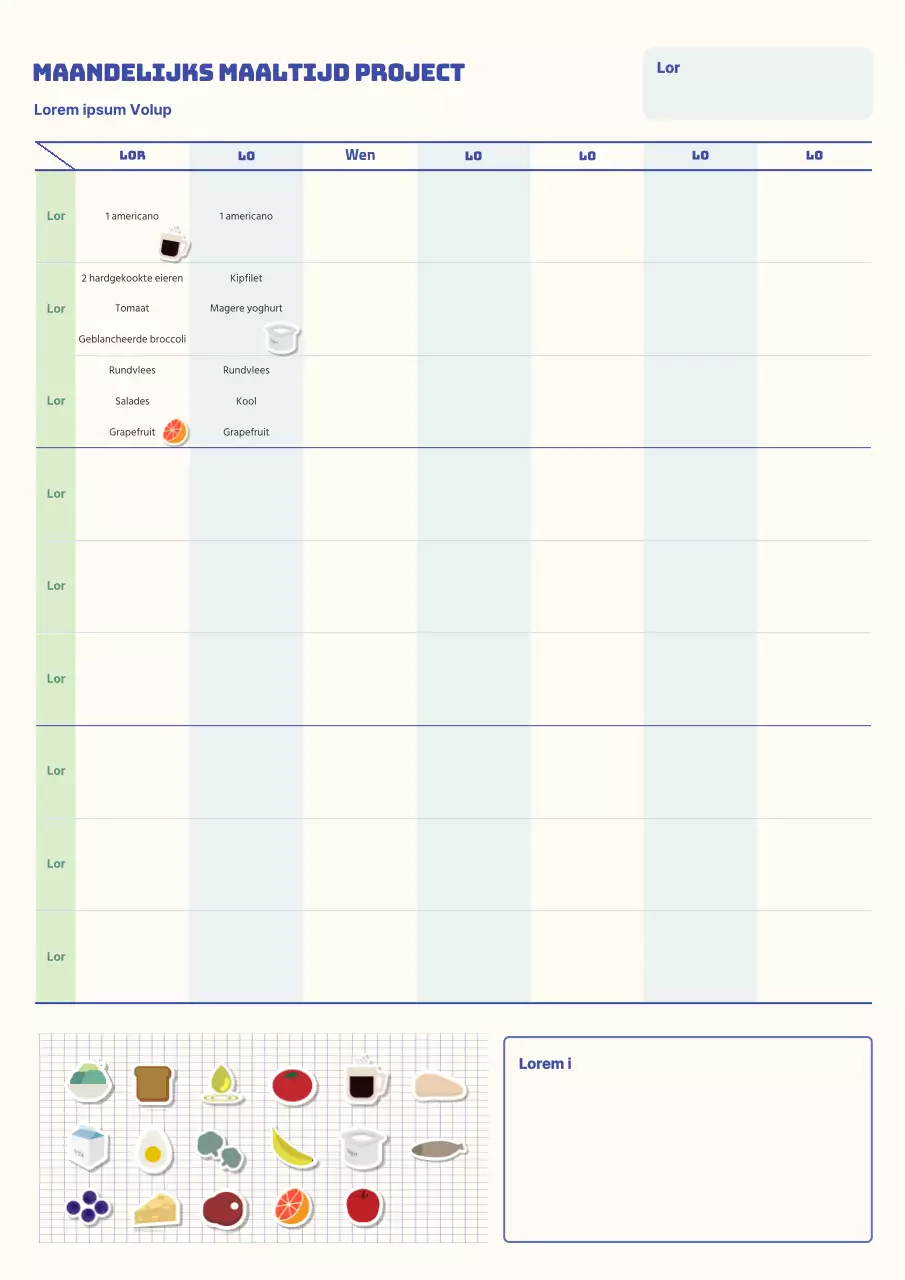 Een basis dieetdagboek in ivoor en lichtblauw.