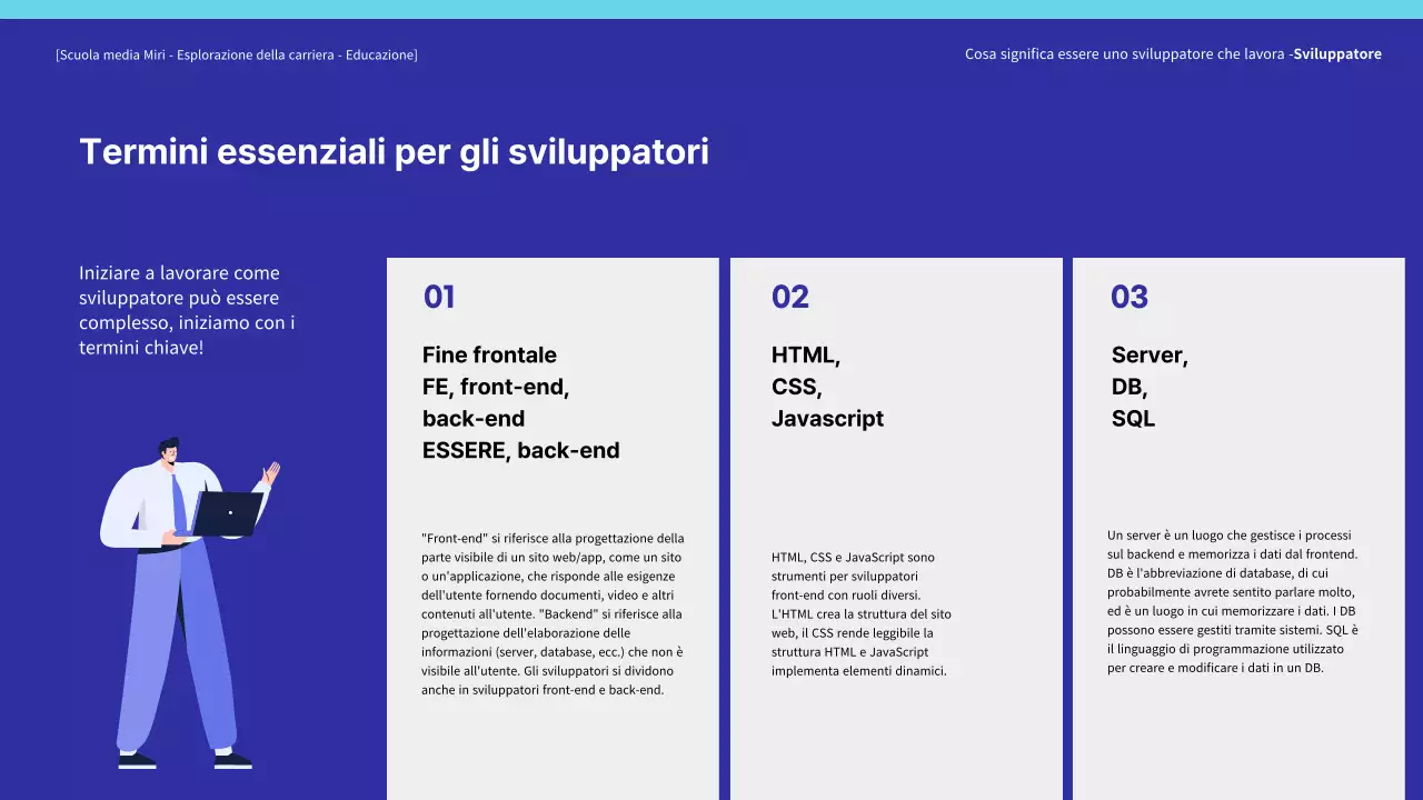 Formazione per l'esplorazione delle carriere degli sviluppatori di colore blu