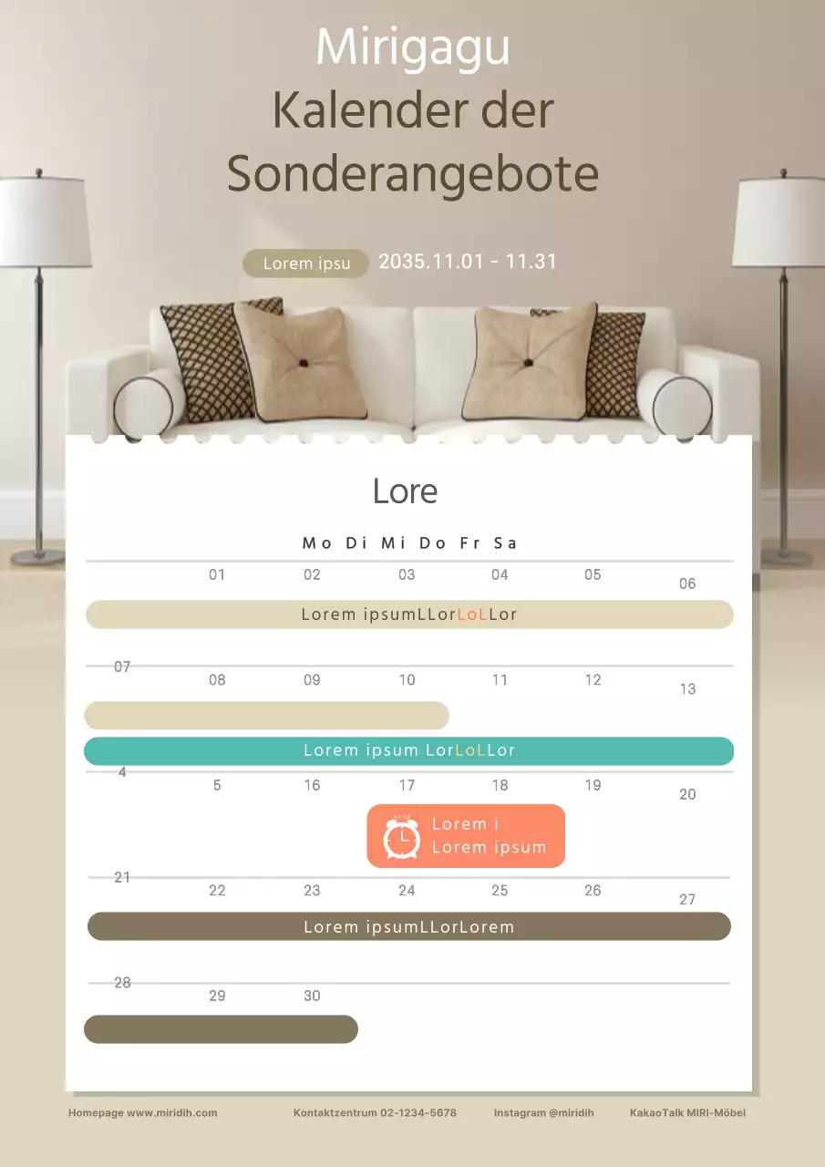 Einfacher beigefarbener Schnäppchen-Möbelkalender