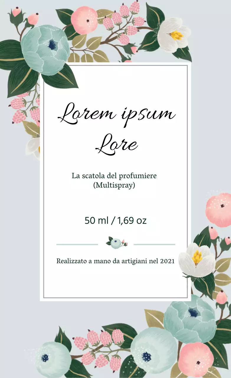 Etichetta di profumo vintage con illustrazione blu