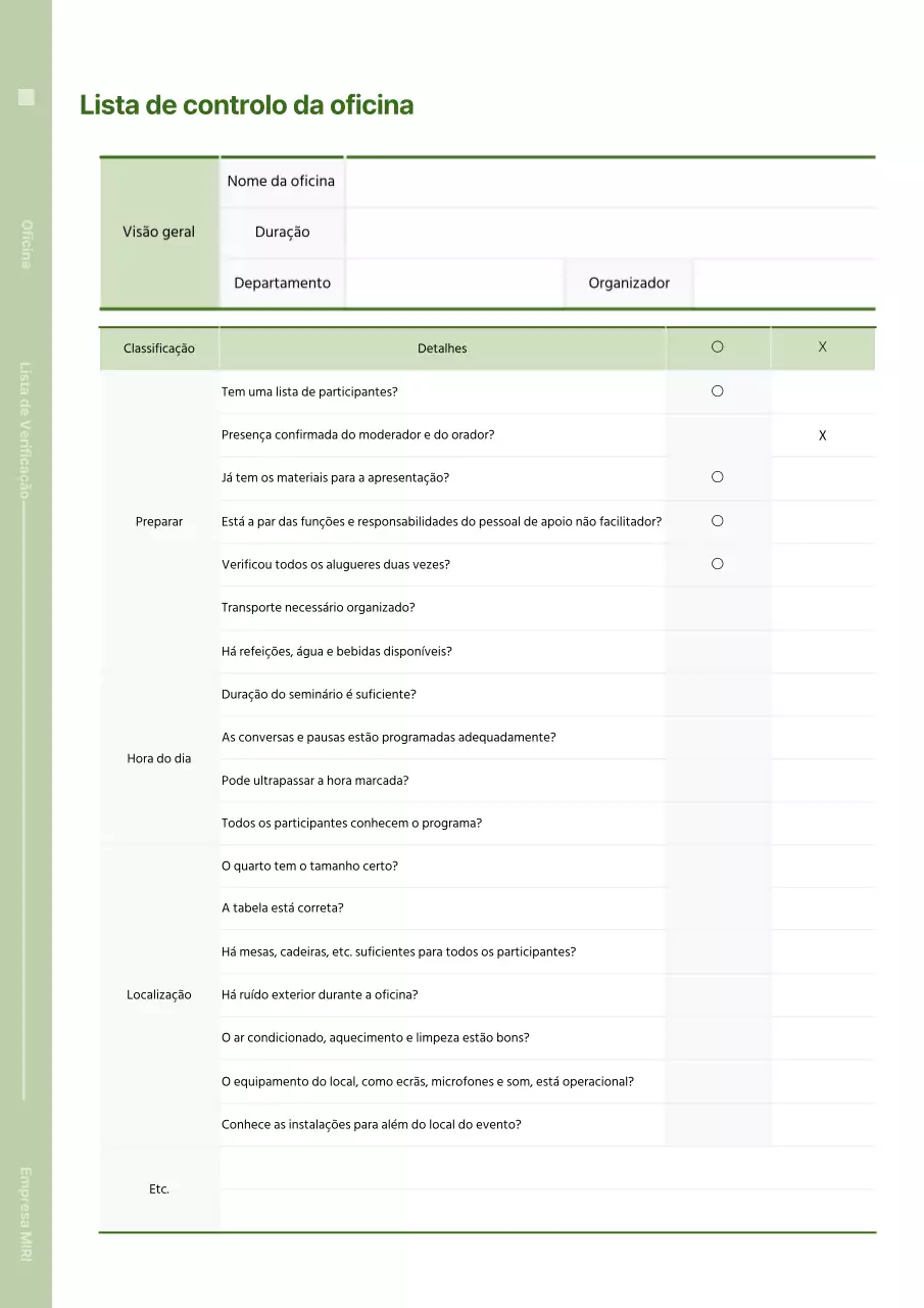 Lista de controlo da oficina Magenta