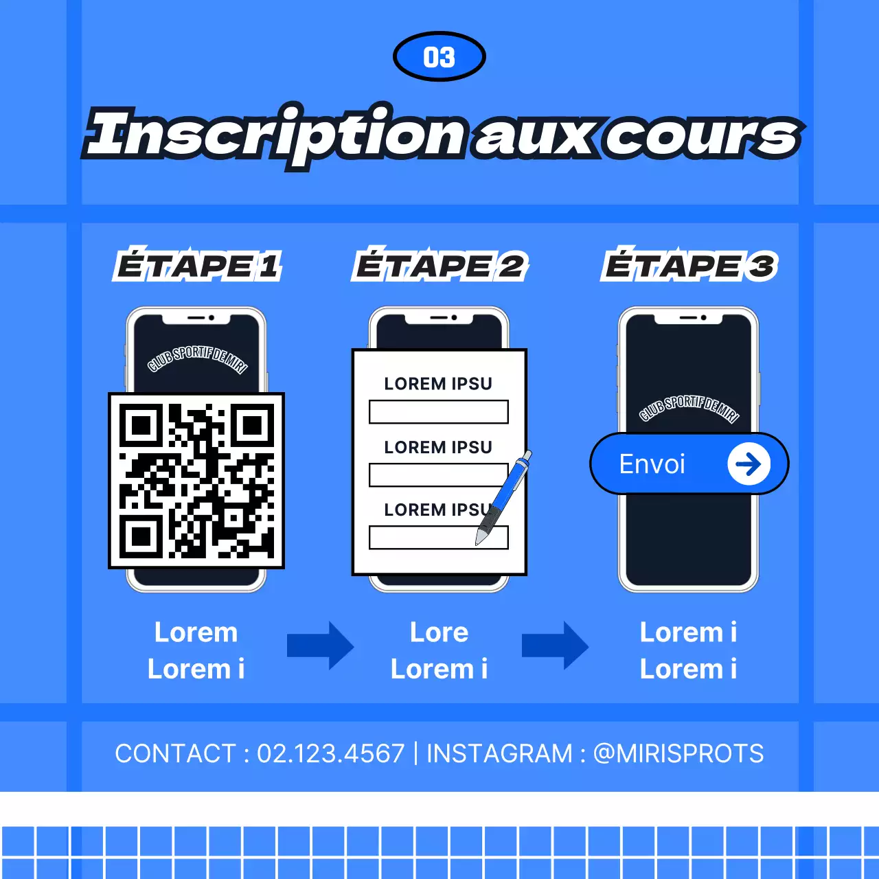 Recrutement de membres pour un club de sport avec un concept de terrain de badminton bleu