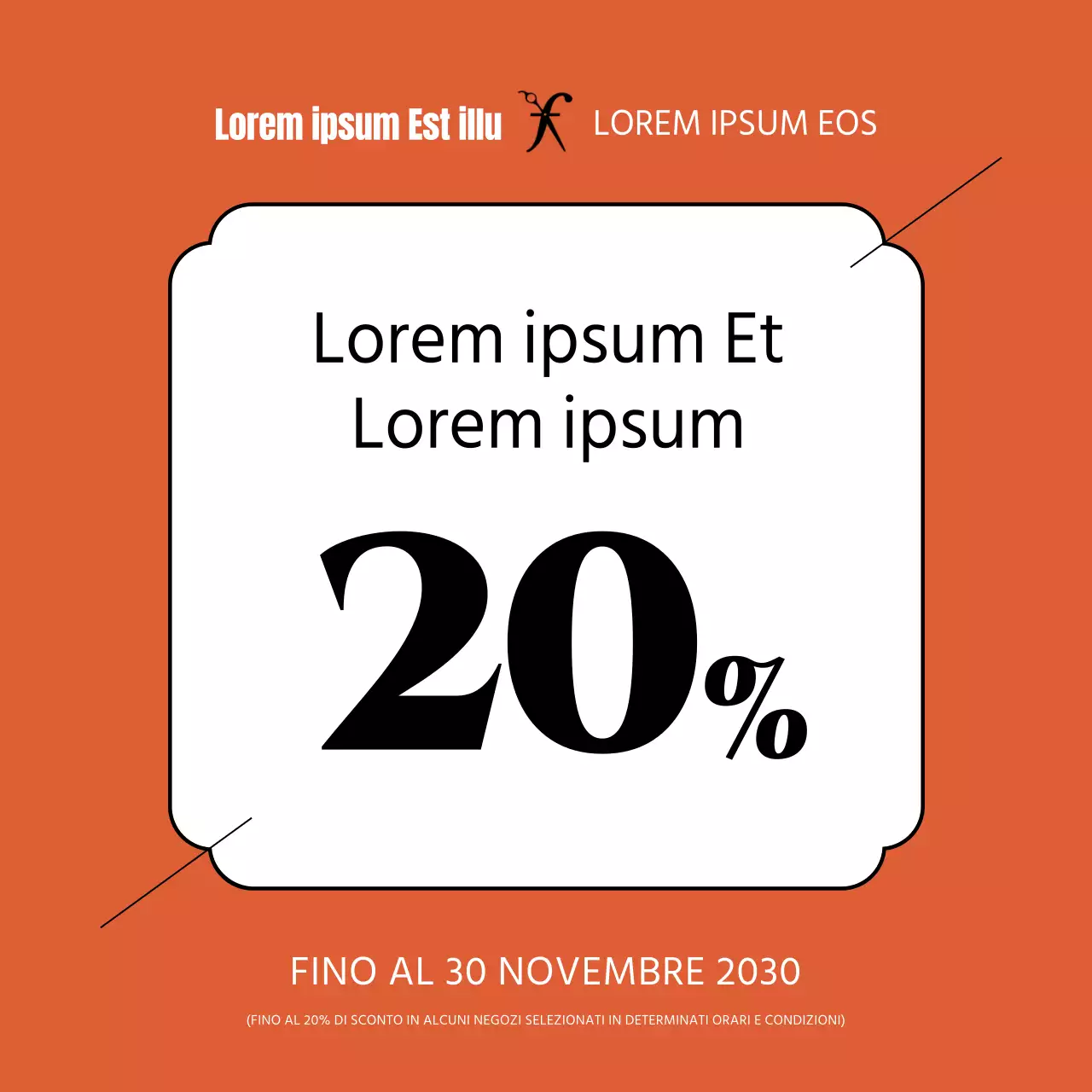 Un annuncio del proprietario della mensa arancione e ordinata del negozio