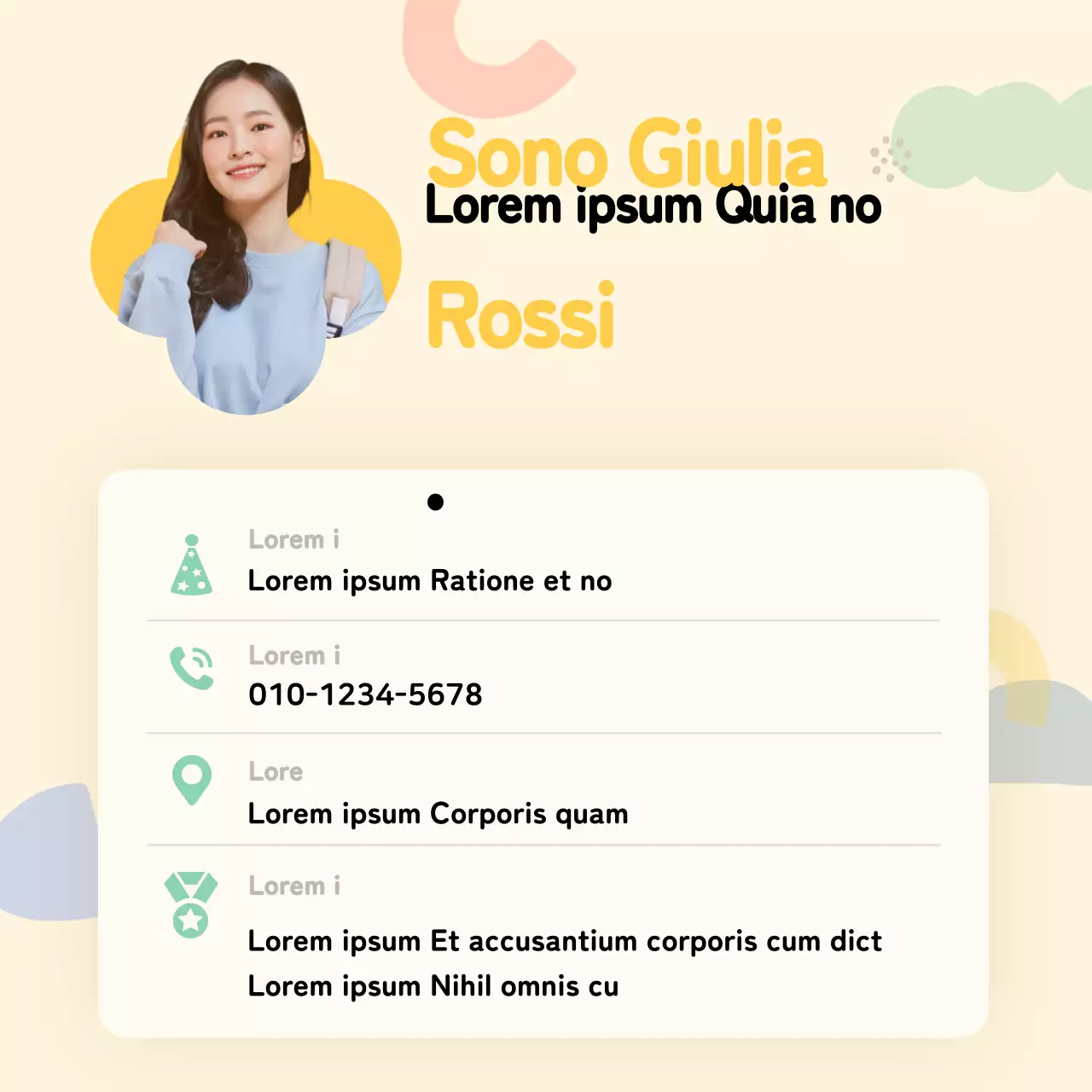 Carino concetto di lavoro part-time profilo mobile in giallo forme geometriche