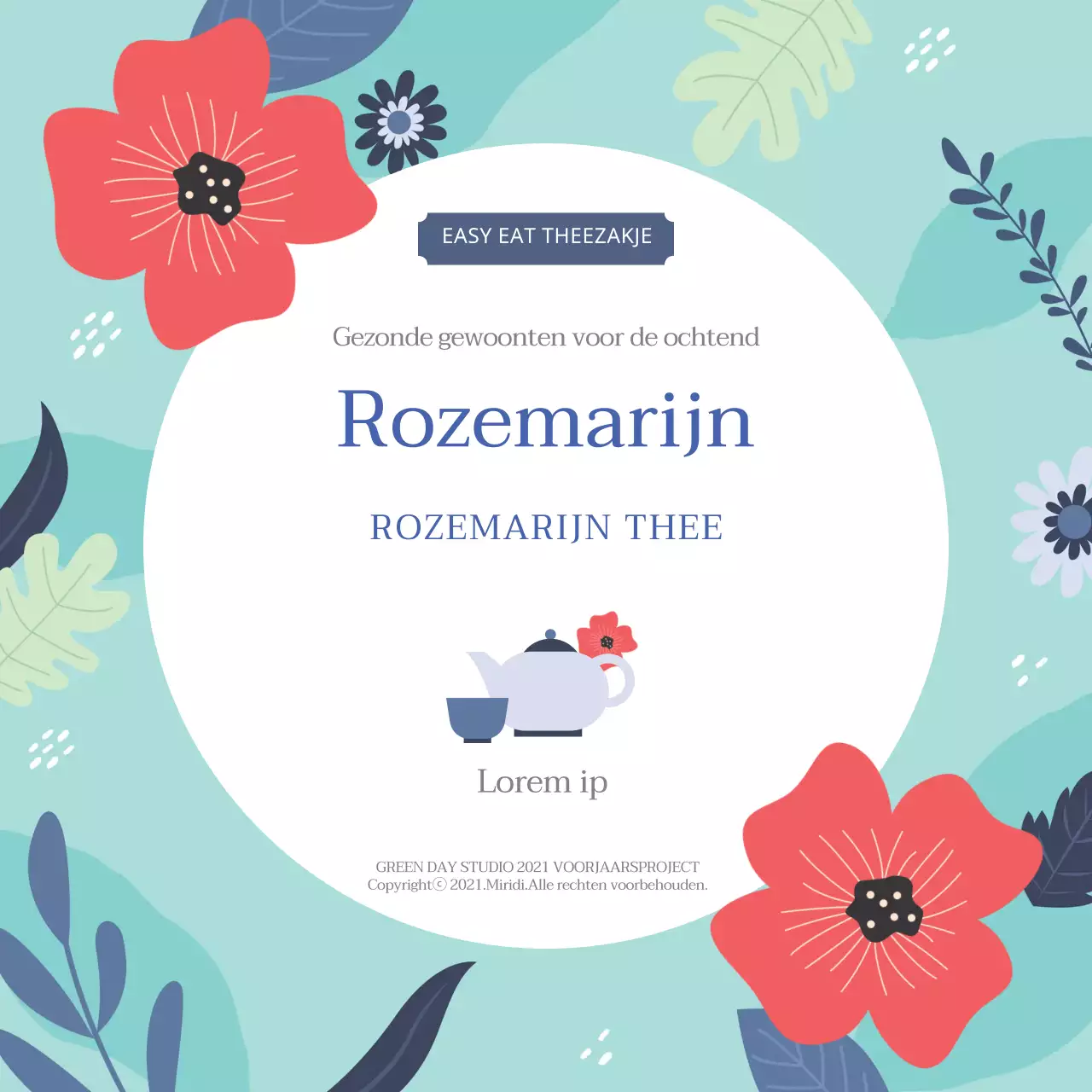 Blauwe illustratie netjes voedsel rozemarijn thee label