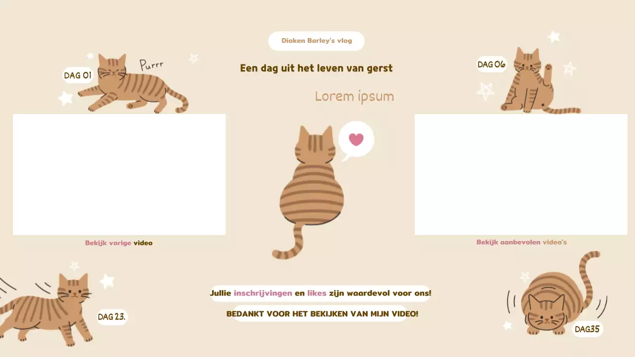 Een schattig kattenvlogthema in ivoor en bruin