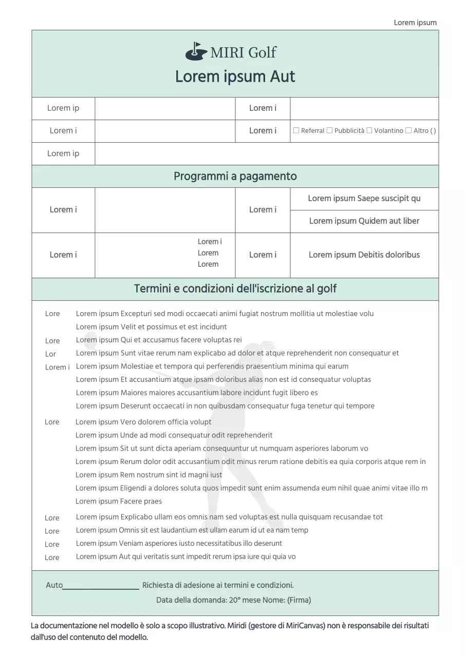 Contratto Green Pre-Golf Iscriviti Iscrizione al golf Termini e condizioni Regole e regolamenti Politica di rimborso
