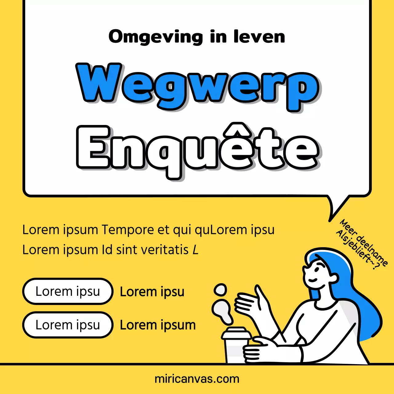 Geel en blauw wegwerpartikelen enquête-evenement