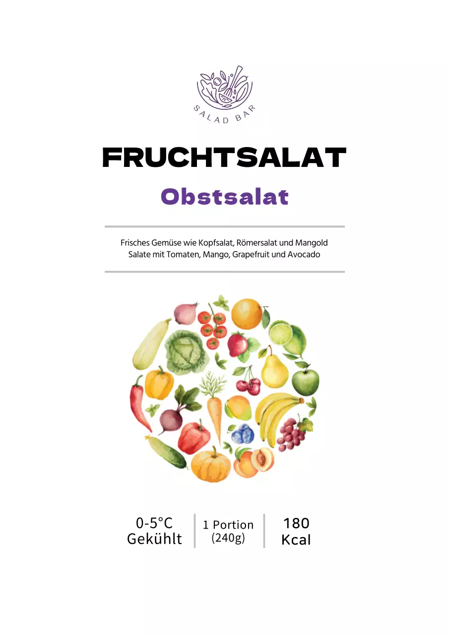 Einfaches Obstsalat-Etiketten-Design-Poster in Weiß