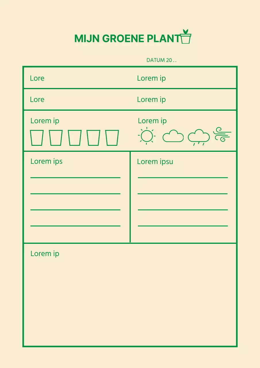 Ontwerp poster plantobservatiedagboek in beige en groen