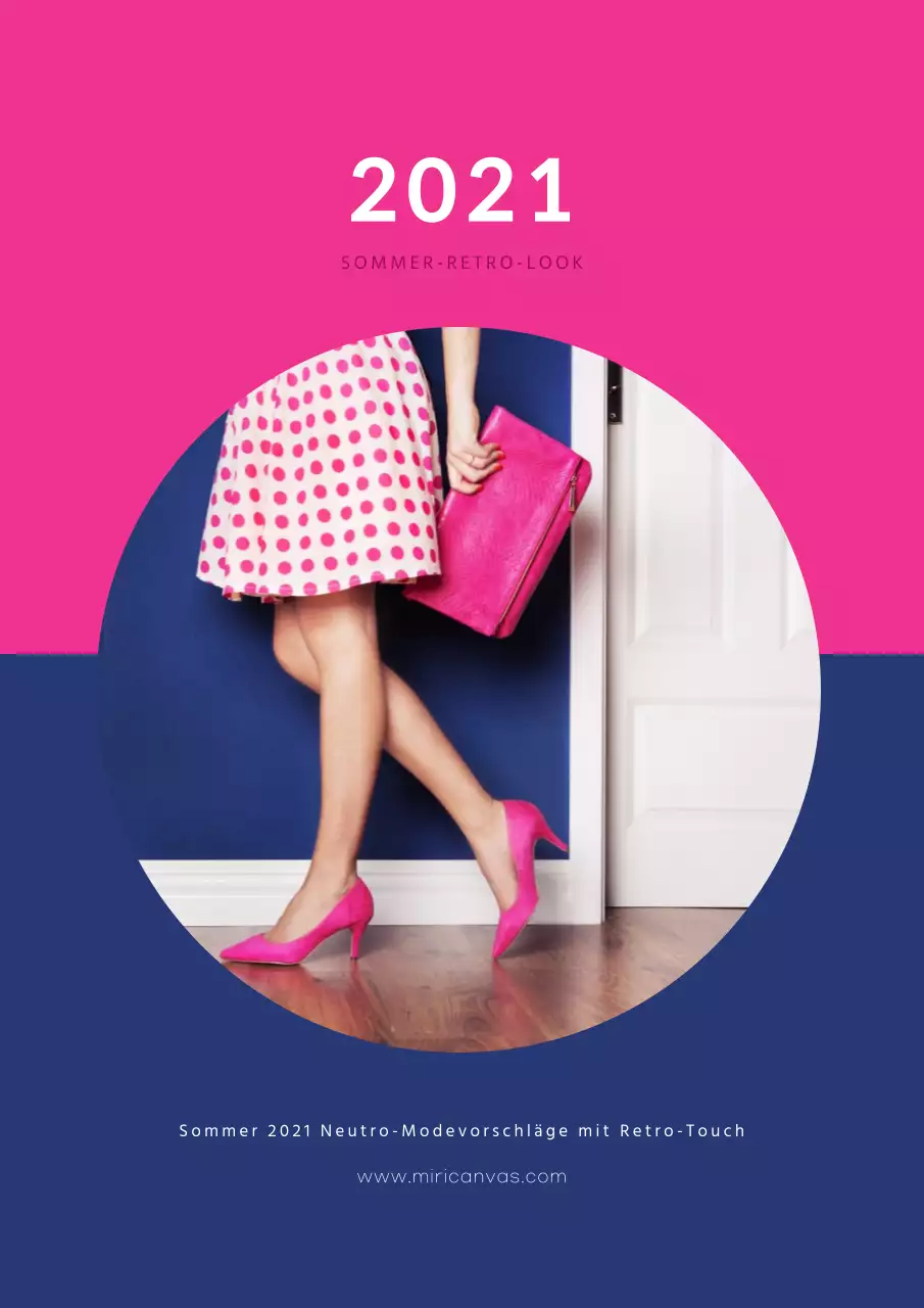 Ein Werbeflyer für eine Ausstellung mit schlichtem Retro-Styling in Pink und Indigo.