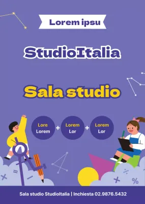 Illustrazione personaggio viola promozione sala studio