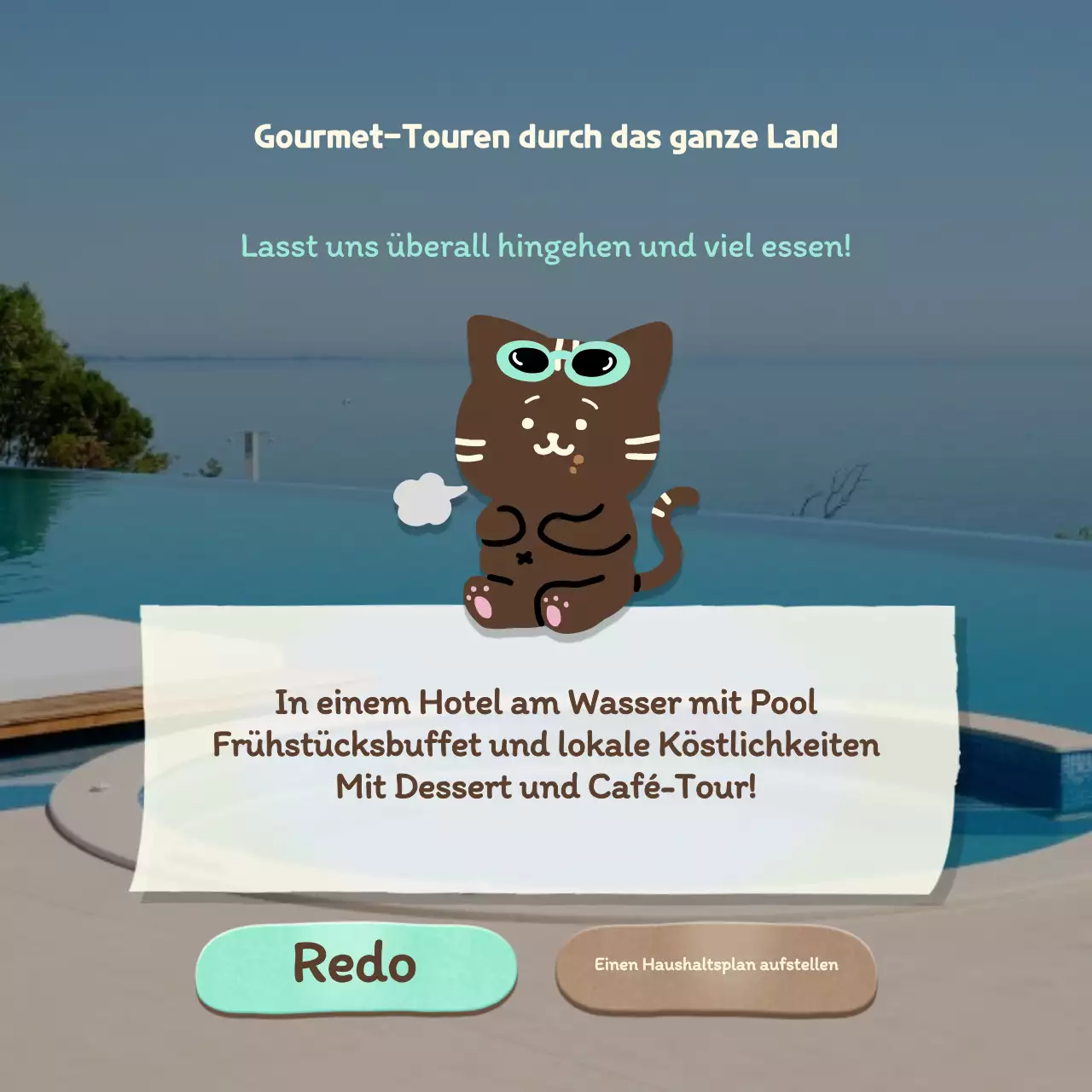 Urlaubstypischer Psychologietest mit einem niedlichen Konzept für einen blauen Pool