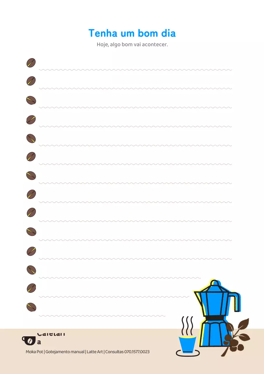 Bloco de notas de café simples, cartaz de design de mercadorias em azul claro e bege