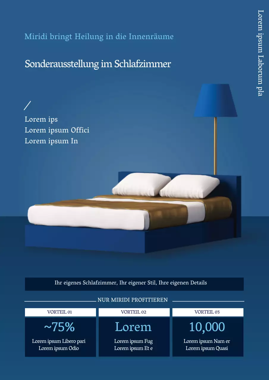 Werbeflyer für eine Veranstaltung mit blauem Möbelinterieur