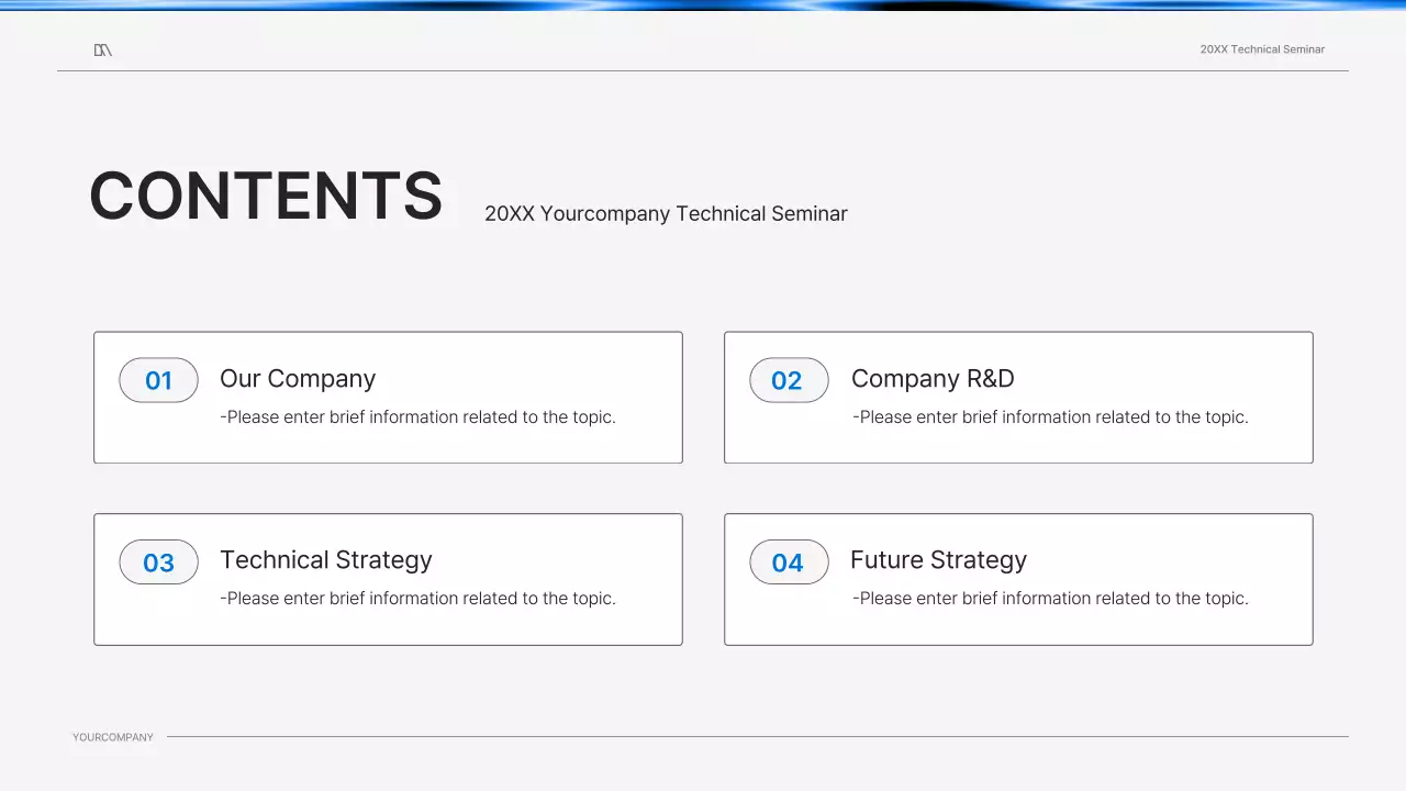 흰색과 파랑색 깔끔한 컨셉의 기술 세미나 비즈니스 프레젠테이션 키트