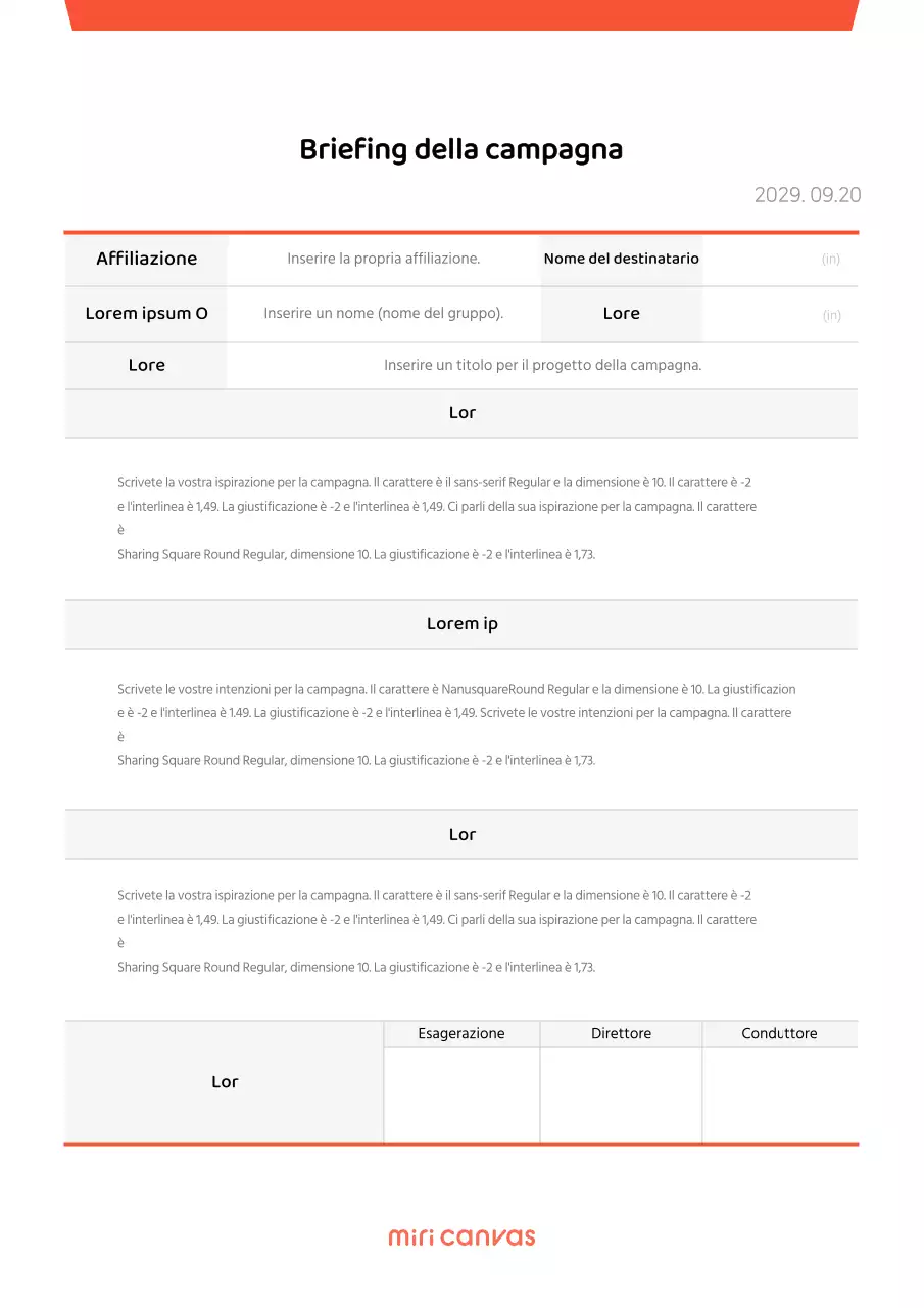 Briefing della campagna con concetto di punto rosso