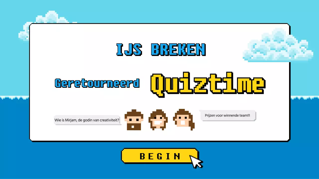 Workshop-quizspel met een blauw en geel korrelig gevoel