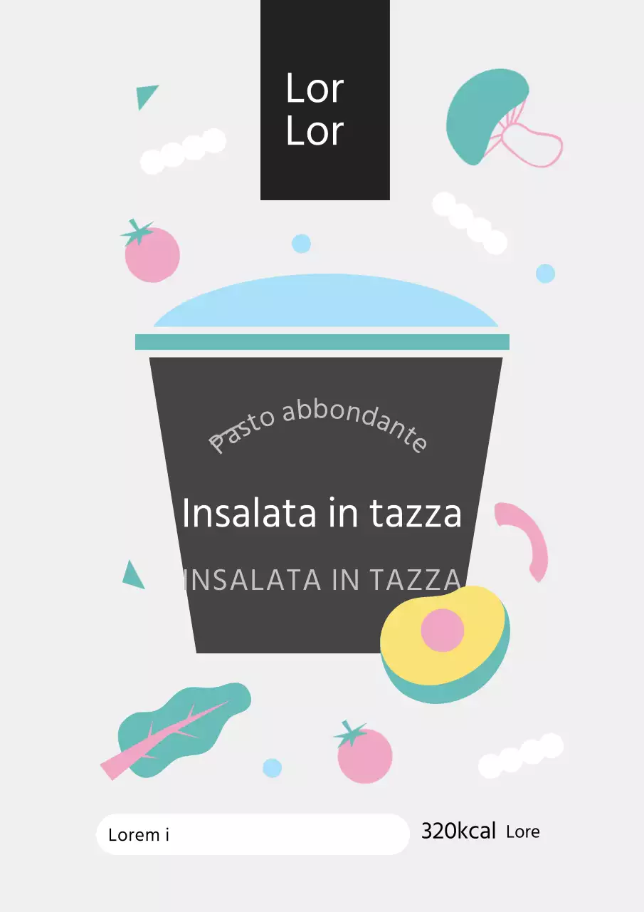Poster di design per etichetta di prodotto per insalata di coppa in grigio