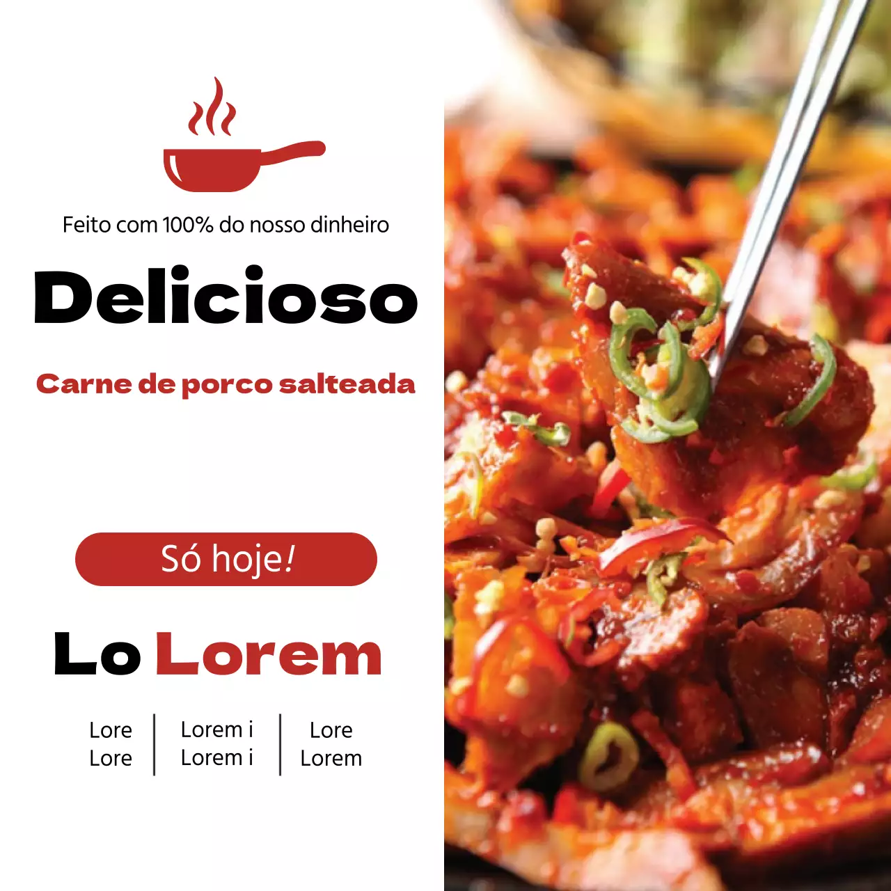 Alimentos salteados com sabor a fogo Promoção de alimentos picantes apenas hoje