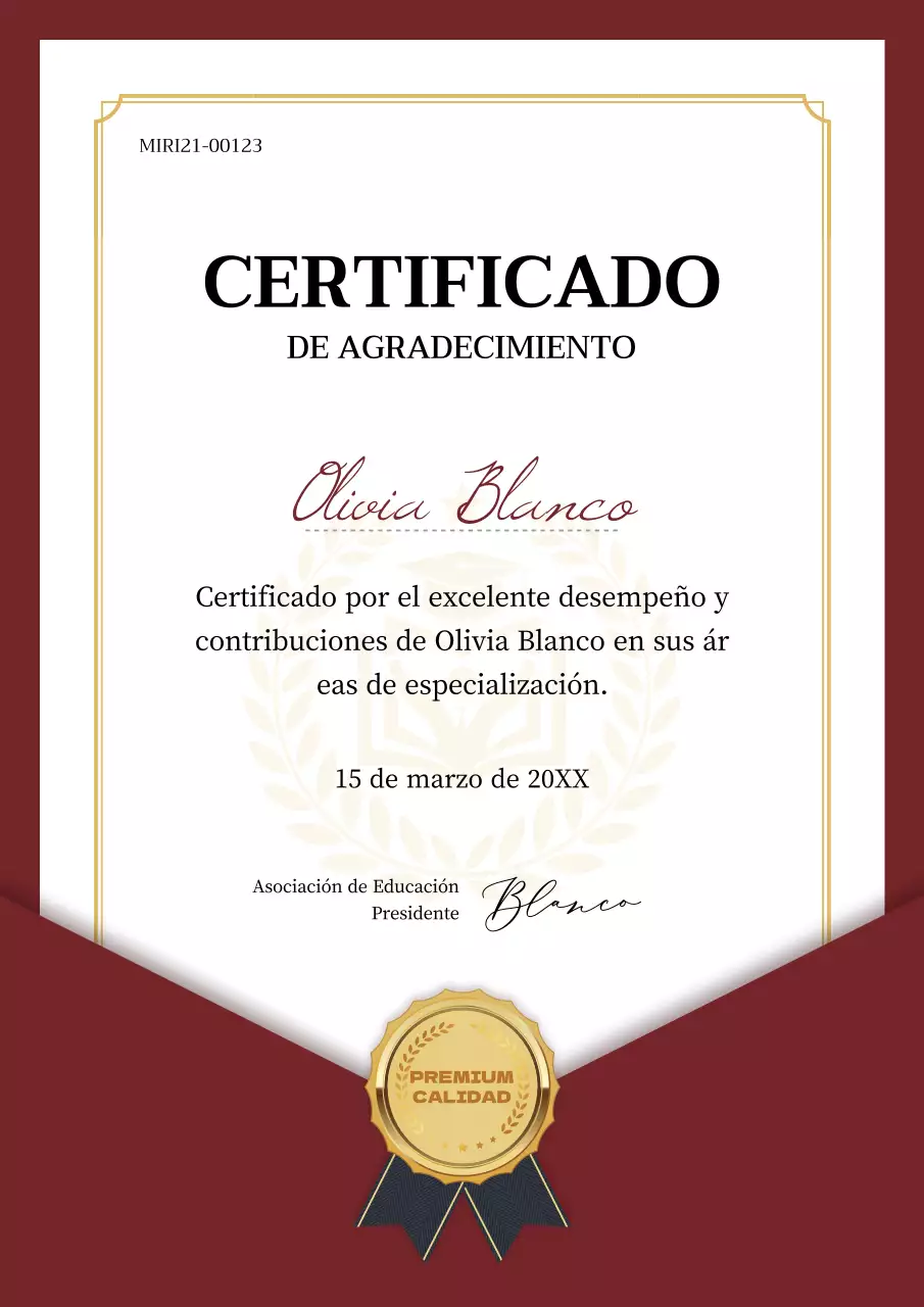 Un certificado que parece un elegante sobre rojo y blanco