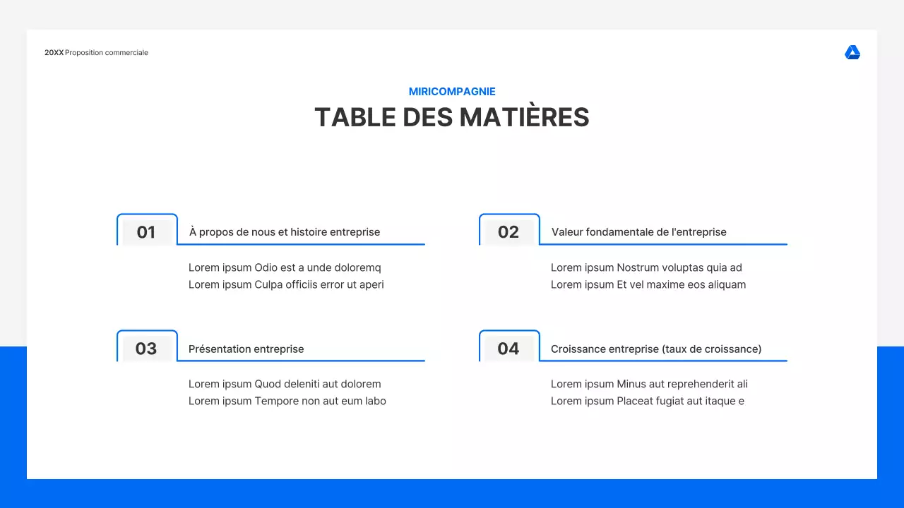 Kit de présentation de propositions commerciales propre et intuitif en bleu et gris clair